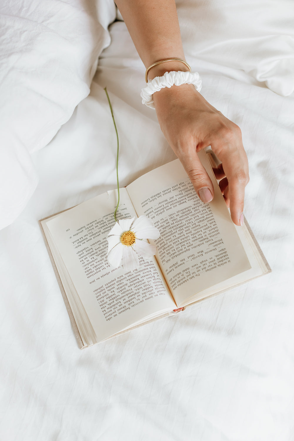 Bloom in White Set I Silk scrunchie & Cosmos seeds