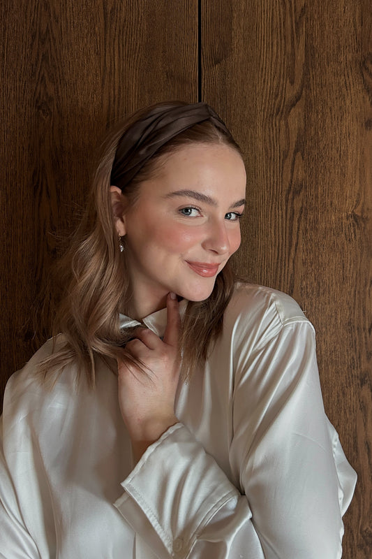 PRE-ORDER Natural silk Headband Chocolate Brown