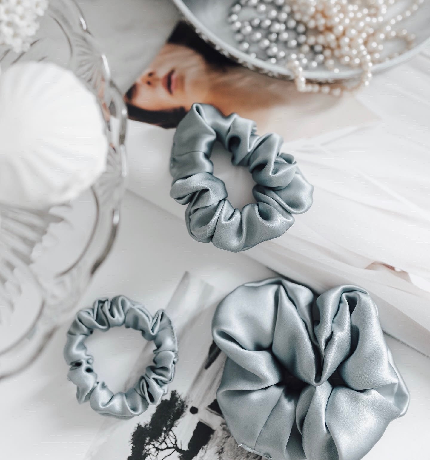 Natural silk scrunchie Misty Blue - sample sale Scrunchies Katrina Silks