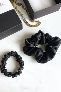 Sporty & Chic - set of 2 scrunchies -  L & S size Black Night  Katrina Silks   