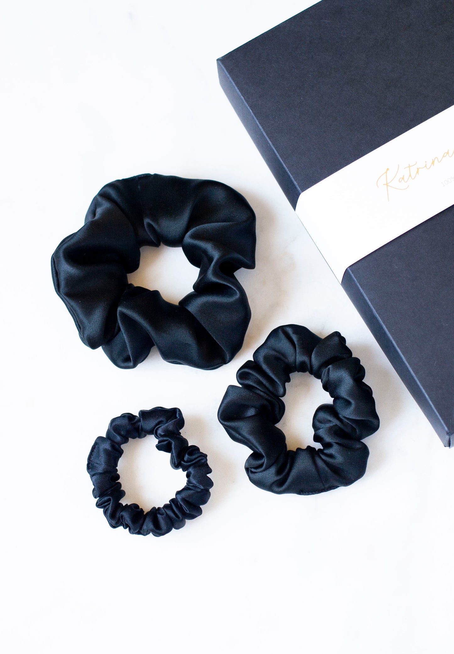 Natural silk scrunchie Black Night - sample sale Katrina Silks