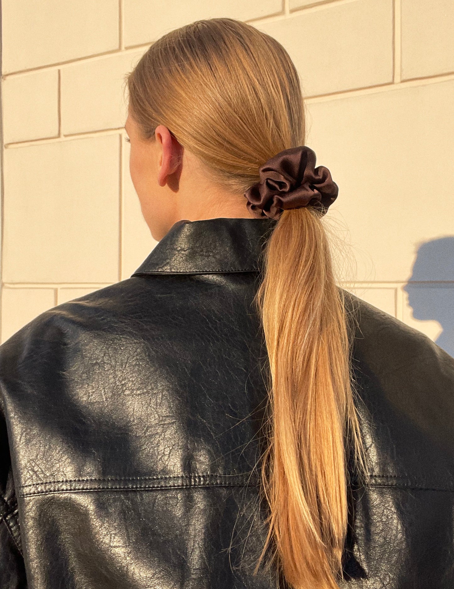 Set of 3 - natural silk scrunchie Chocolate brown Katrina Silks