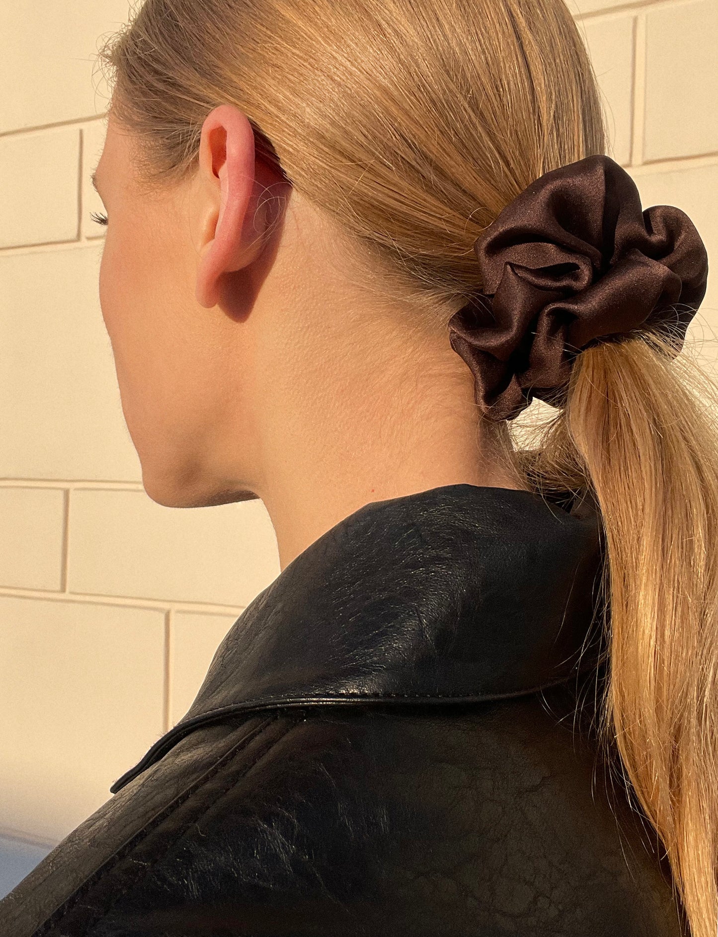 Set of 3 - natural silk scrunchie Chocolate brown Katrina Silks