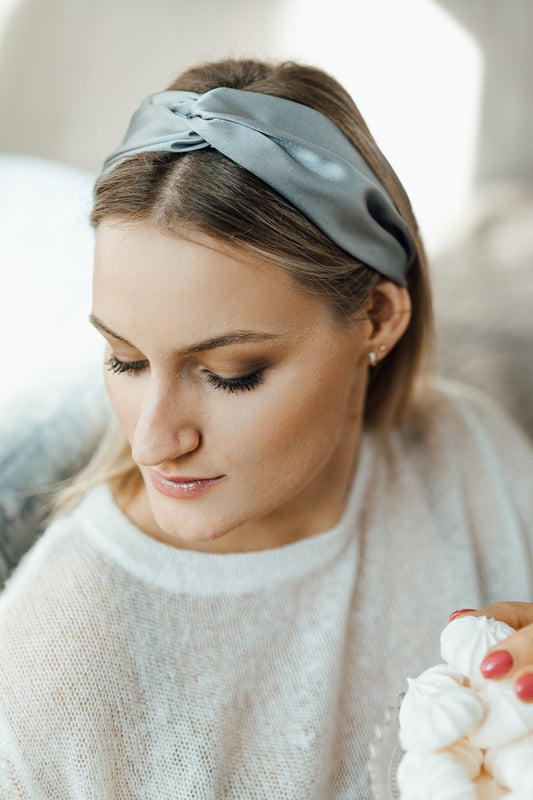 Natural silk Headband Misty Blue  Katrina Silks