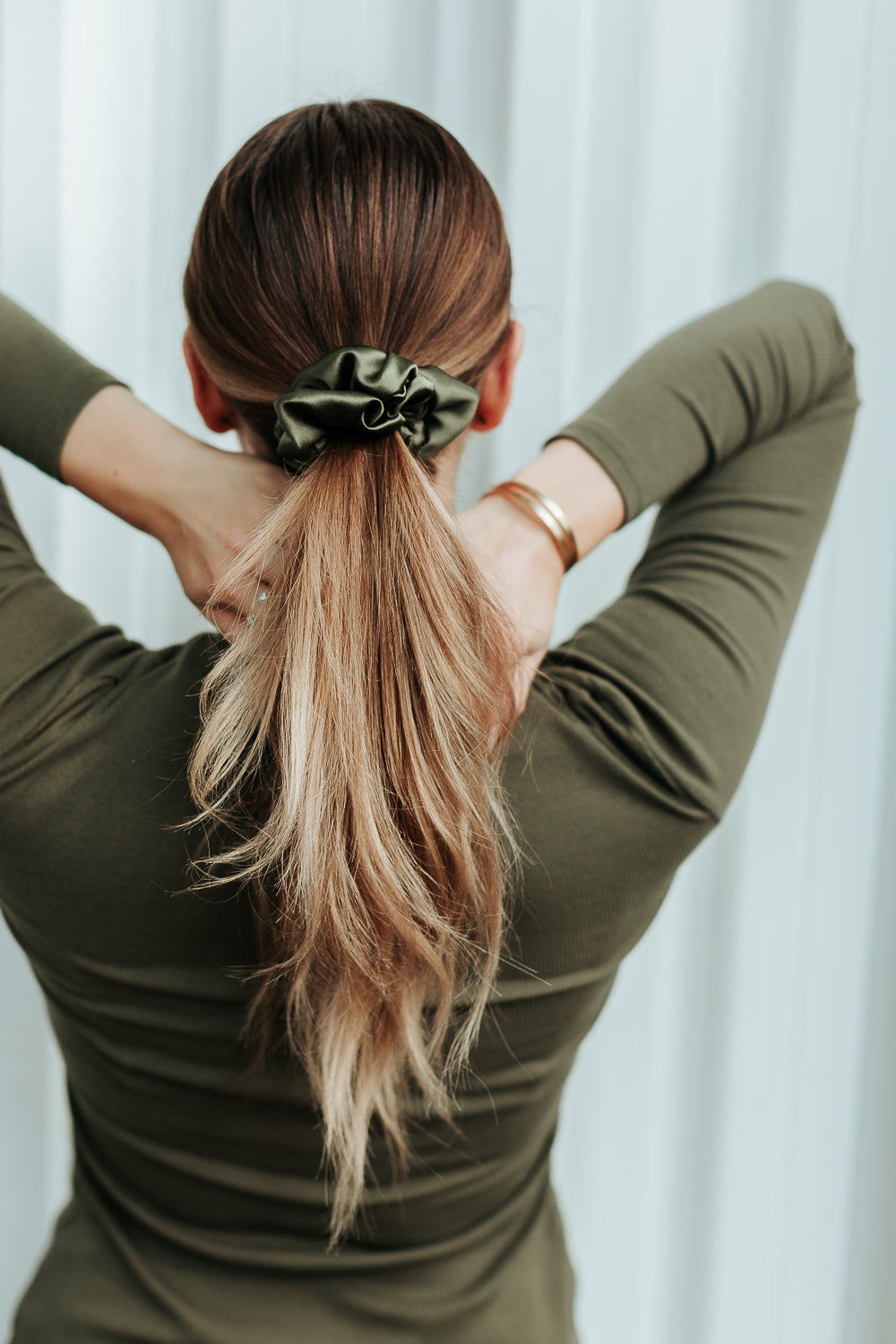 Natural silk scrunchie Vineyard Green Scrunchies Katrina Silks