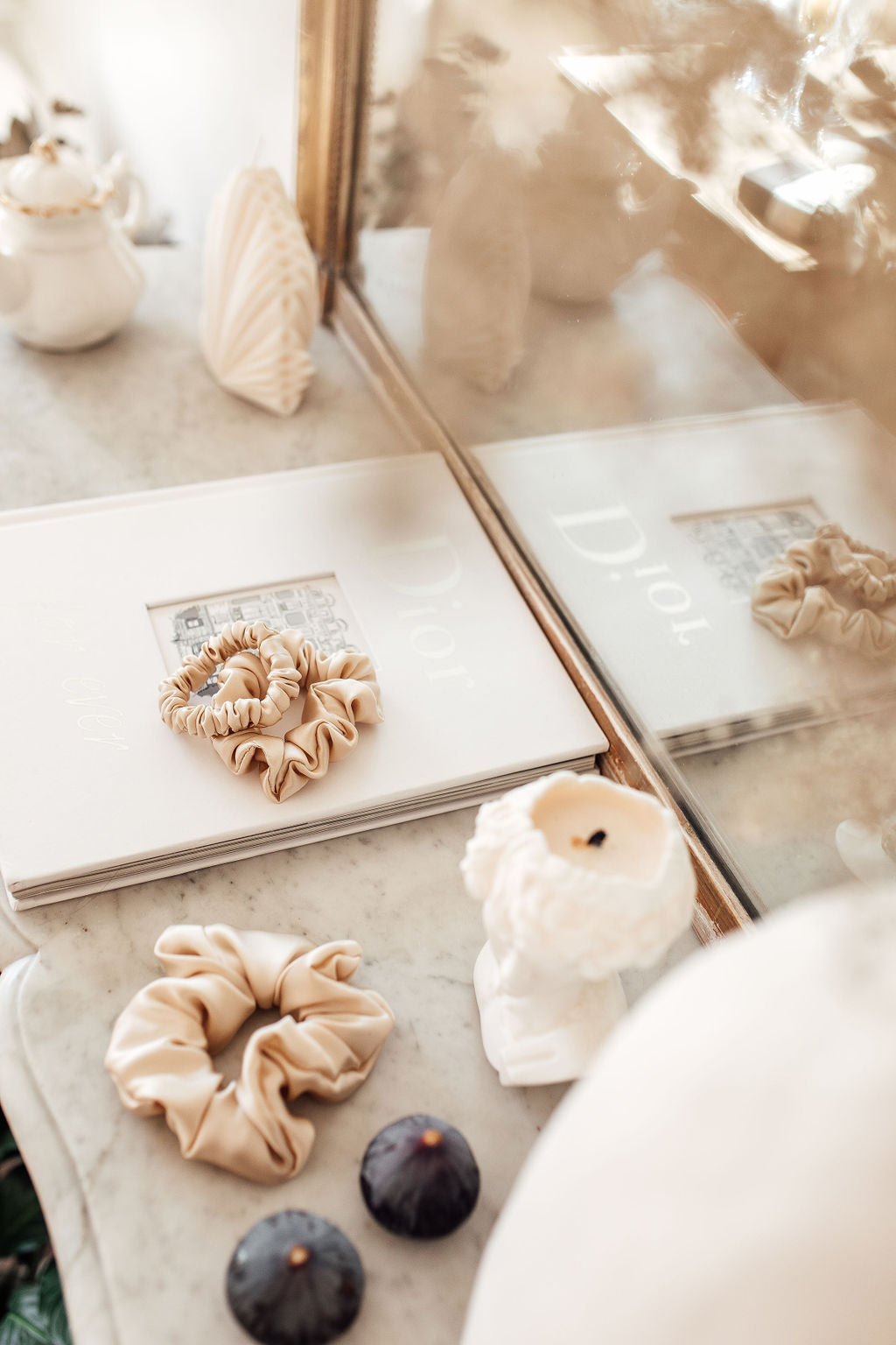Set of 3 - natural silk scrunchie Cappuccino Beige  Katrina Silks