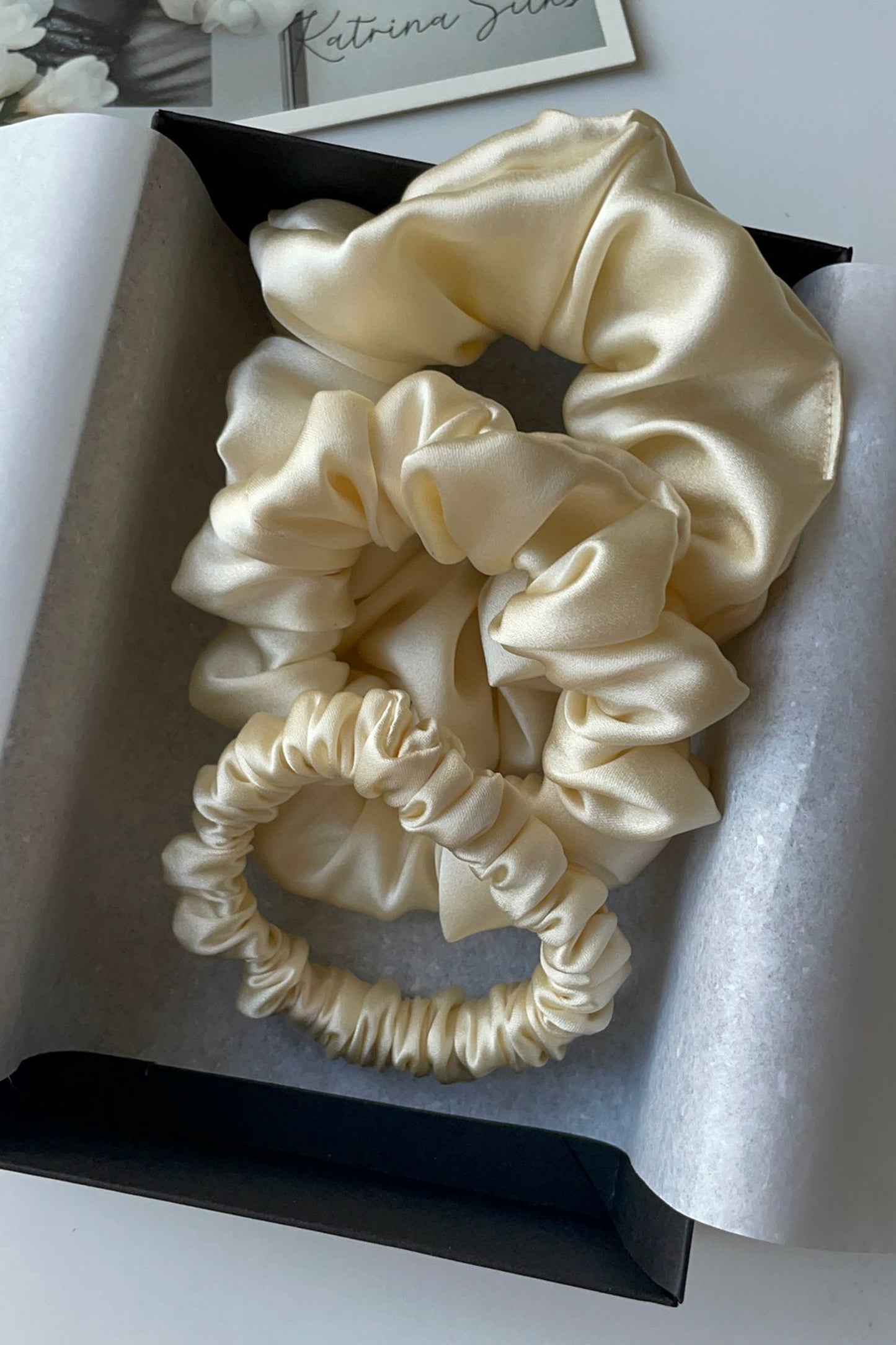 Natural silk scrunchie French Champagne Scrunchies Katrina Silks   