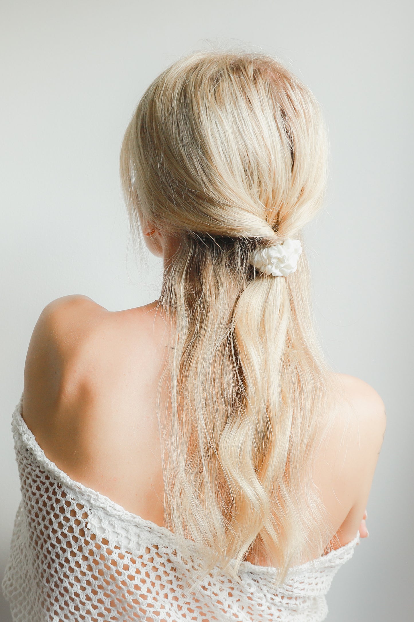 Natural silk scrunchie White Pearl Scrunchies Katrina Silks   