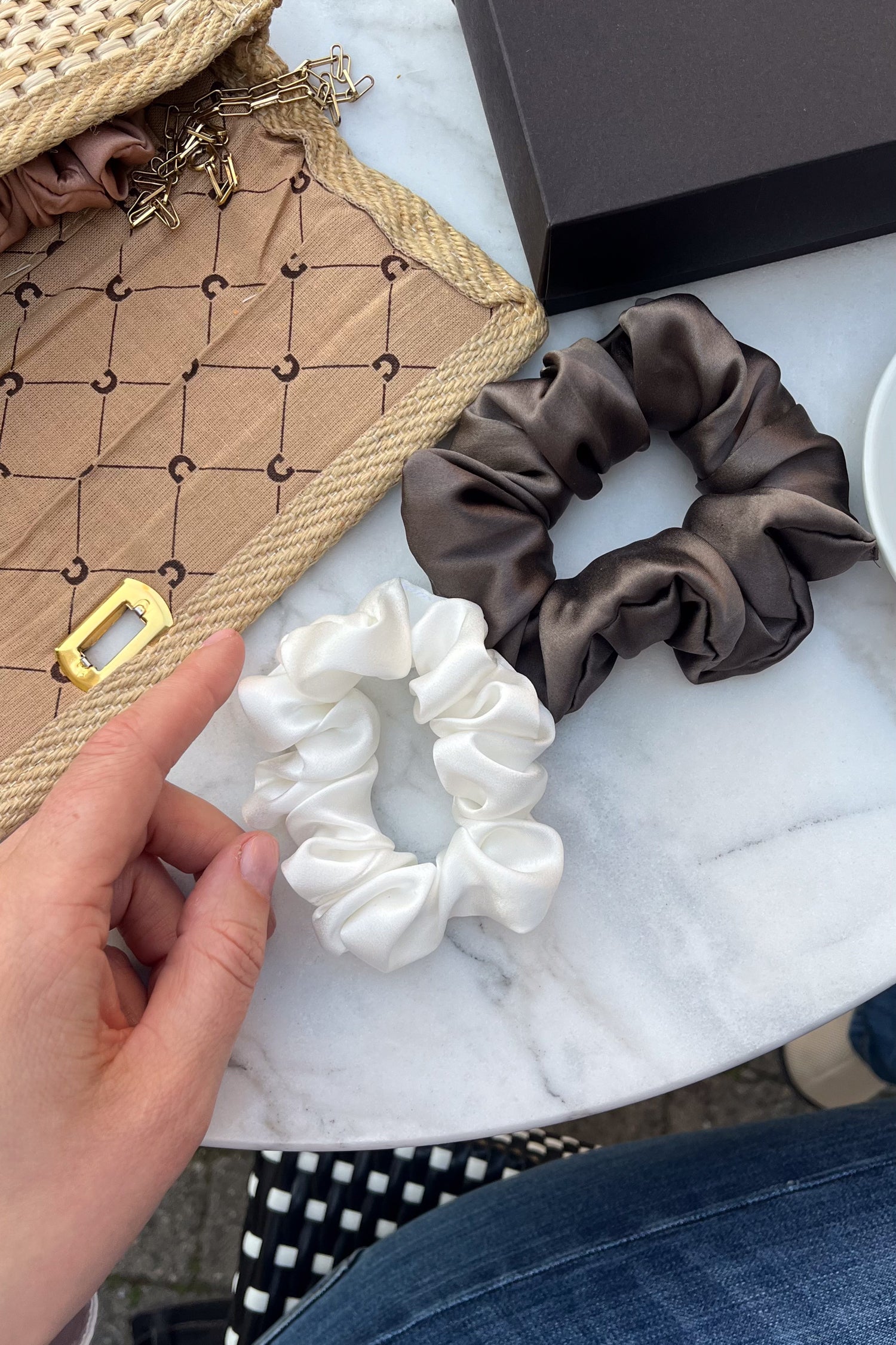 Set of 2 natural silk scrunchies M & L  Katrina Silks   