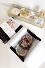 Load image into Gallery viewer, Set of 3 S size natural silk scrunchies - delicious mocha, morning dawn &amp; french champagne  Katrina Silks   
