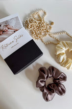 Load image into Gallery viewer, Set of 2 L size natural silk scrunchies - Delicious Mocha &amp; French Champagne
