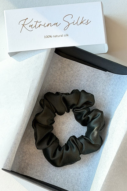 Natural silk scrunchie Deep Forest Green