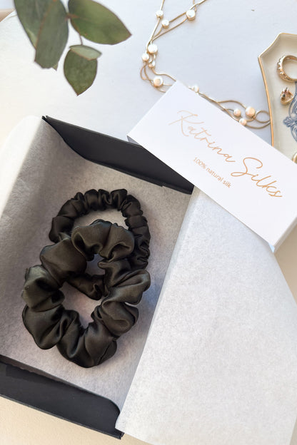 Natural silk scrunchie Deep Forest Green