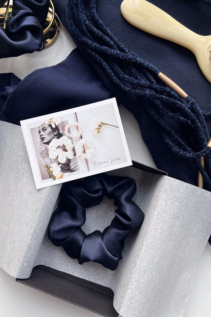 Natural silk scrunchie Navy Blue