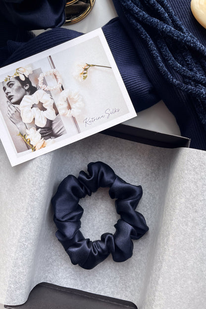 Natural silk scrunchie Navy Blue