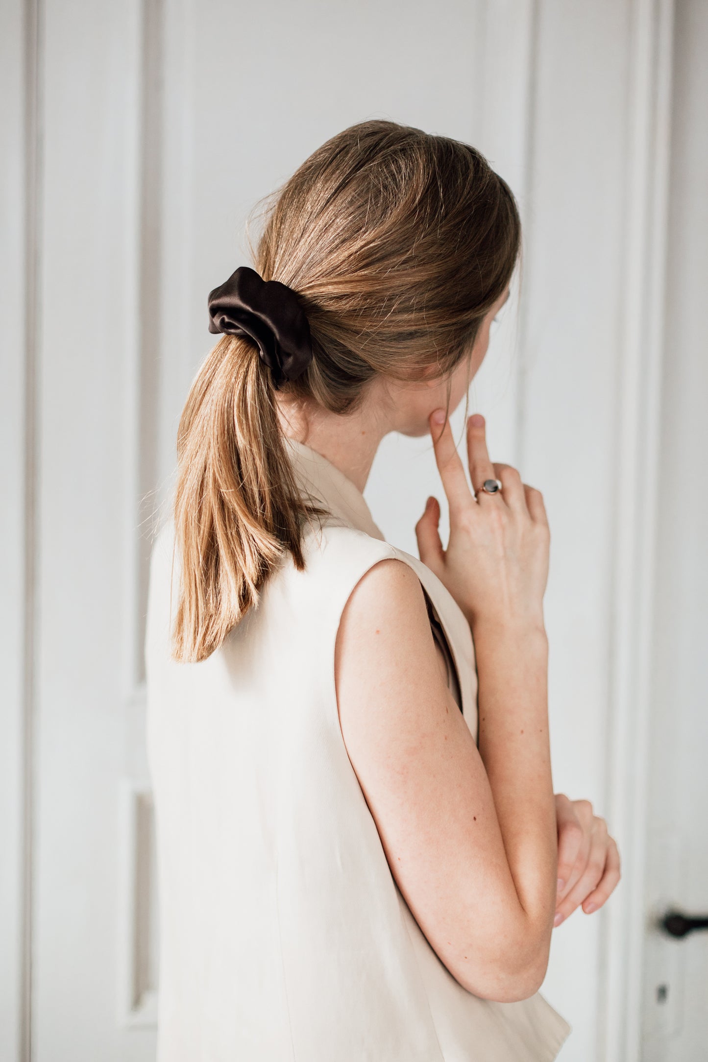 Natural silk scrunchie Chocolate Brown  Katrina Silks   