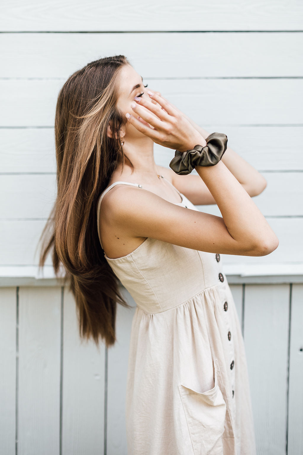 Natural silk scrunchie Vineyard Green Scrunchies Katrina Silks   