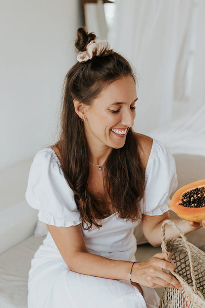 Dabīgā zīda matu gumija Cappuccino Beige