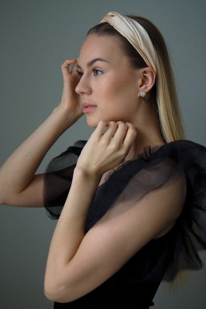 Natural silk Headband Cappuccino Beige - sample sale  Katrina Silks   