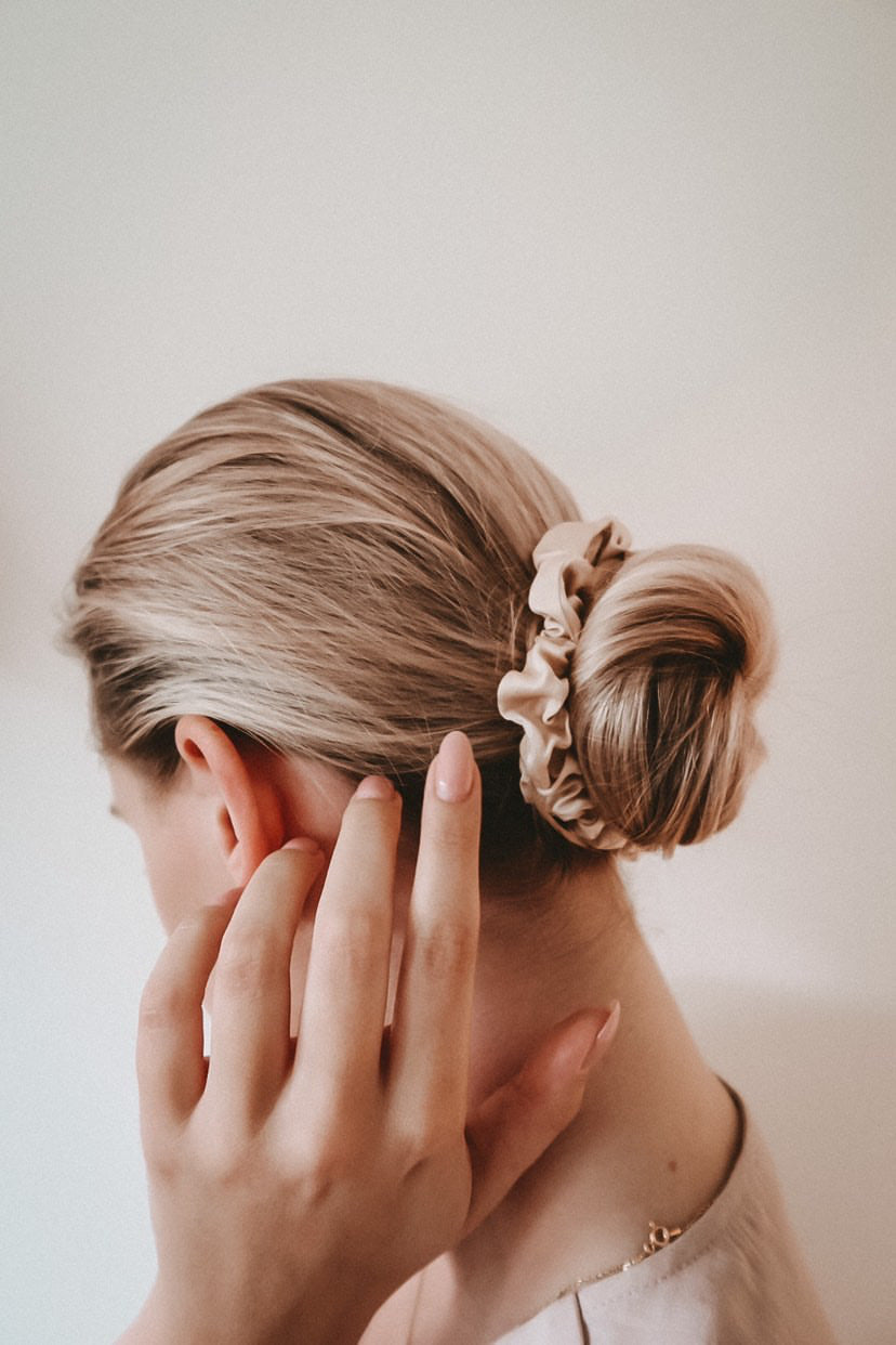 Natural silk scrunchie Cappuccino Beige Scrunchies Katrina Silks   