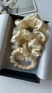 Set of 3 - natural silk scrunchie French Champagne