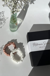 Set of 2 S size natural silk scrunchies - Morning Dawn & White Pearl  Katrina Silks   