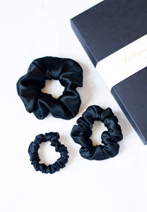 Set of 3 - natural silk scrunchie Black Night  Katrina Silks   
