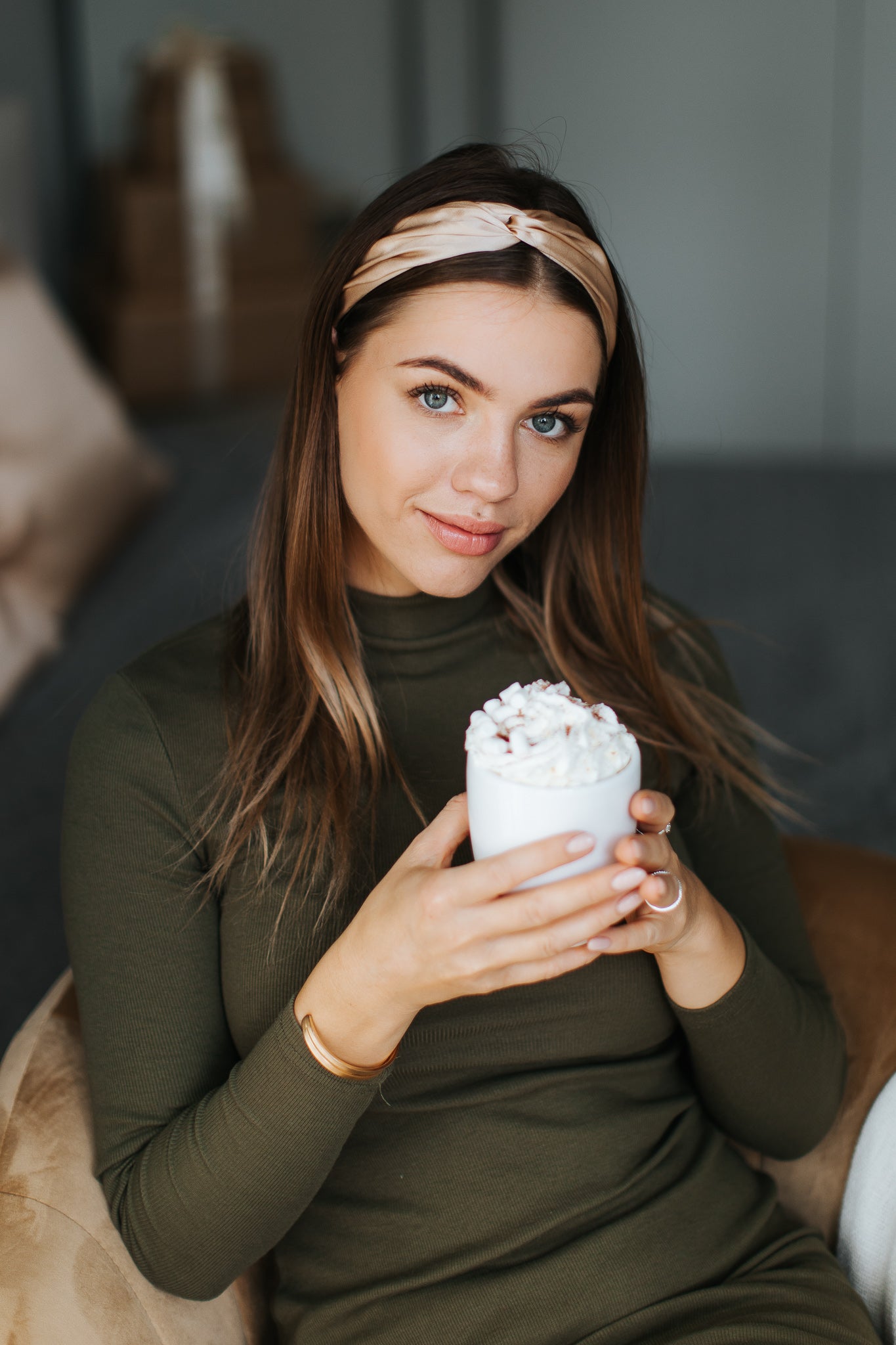 Natural silk Headband Cappuccino Beige Headbands Katrina Silks   