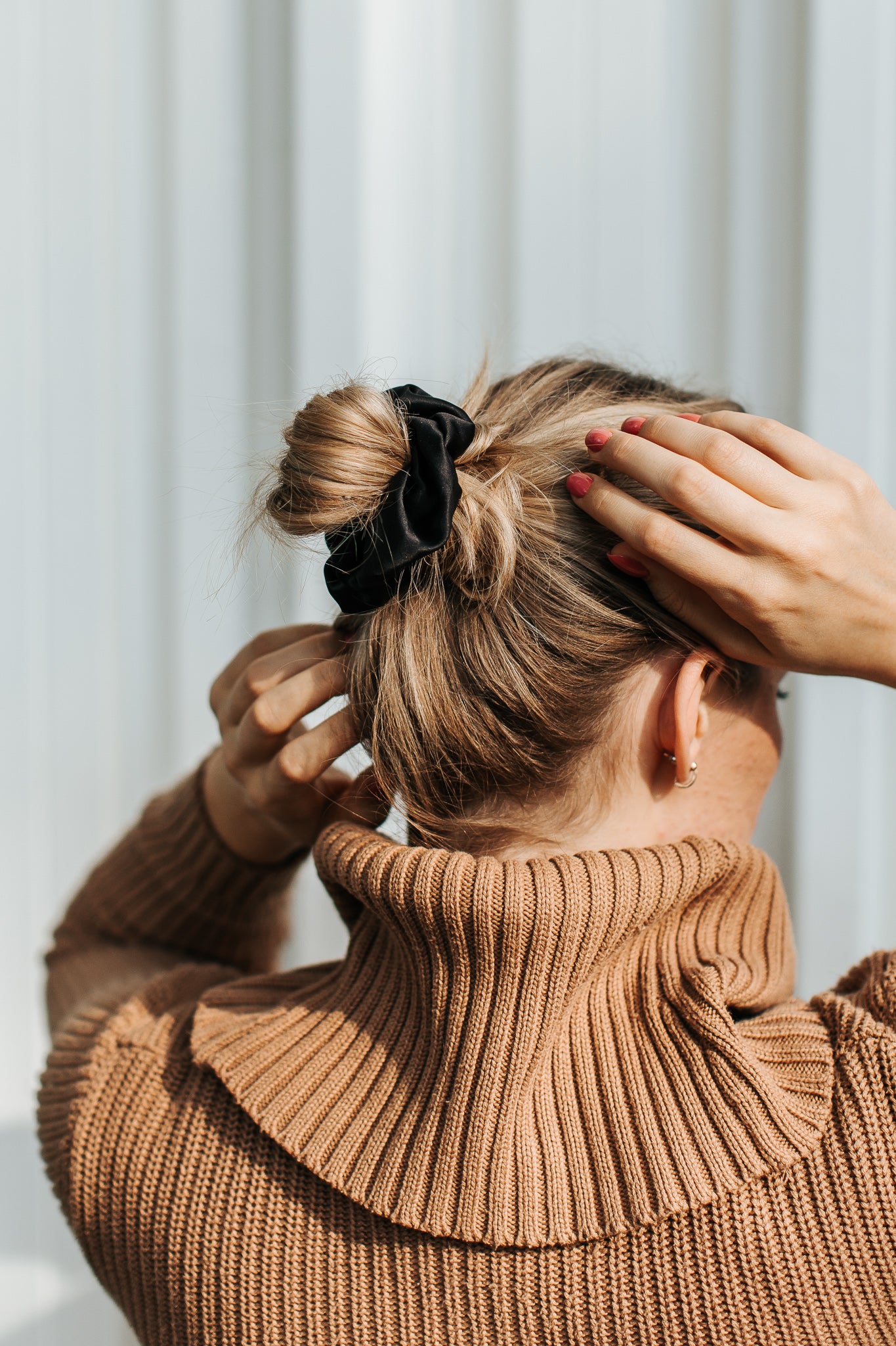 Natural silk scrunchie Black Night - sample sale  Katrina Silks   