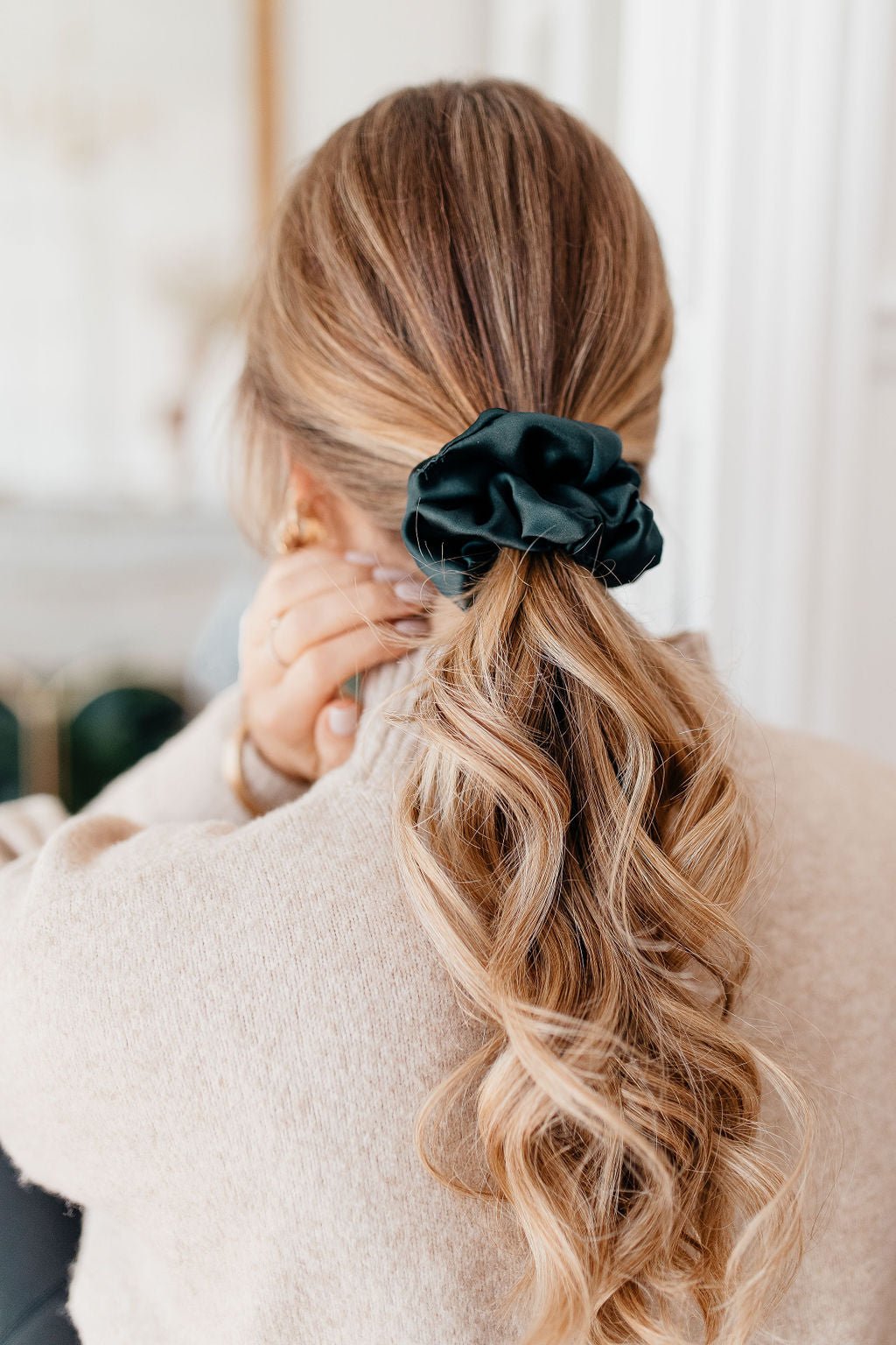 Natural silk scrunchie Eden Green  Katrina Silks   