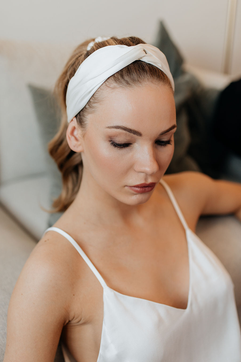 Natural silk Headband White Pearl  Katrina Silks   