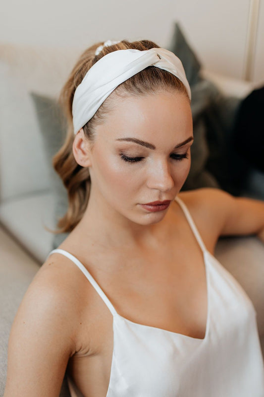 Natural silk Headband White Pearl - sample sale  Katrina Silks