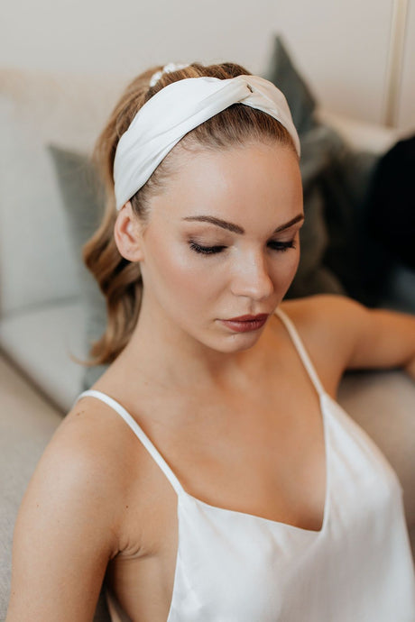Natural silk Headband White Pearl - sample sale  Katrina Silks   