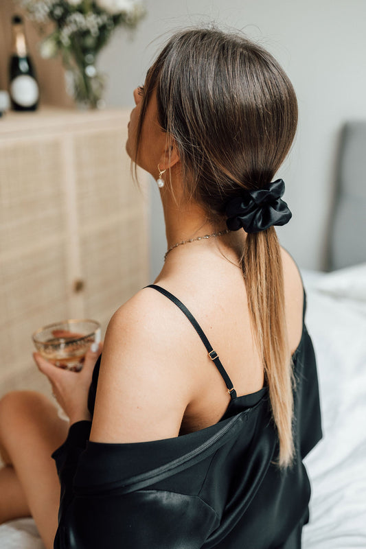 Natural silk scrunchie Black Night - sample sale  Katrina Silks   