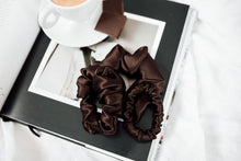 Load image into Gallery viewer, Set of 3 - natural silk scrunchie Chocolate brown  Katrina Silks   
