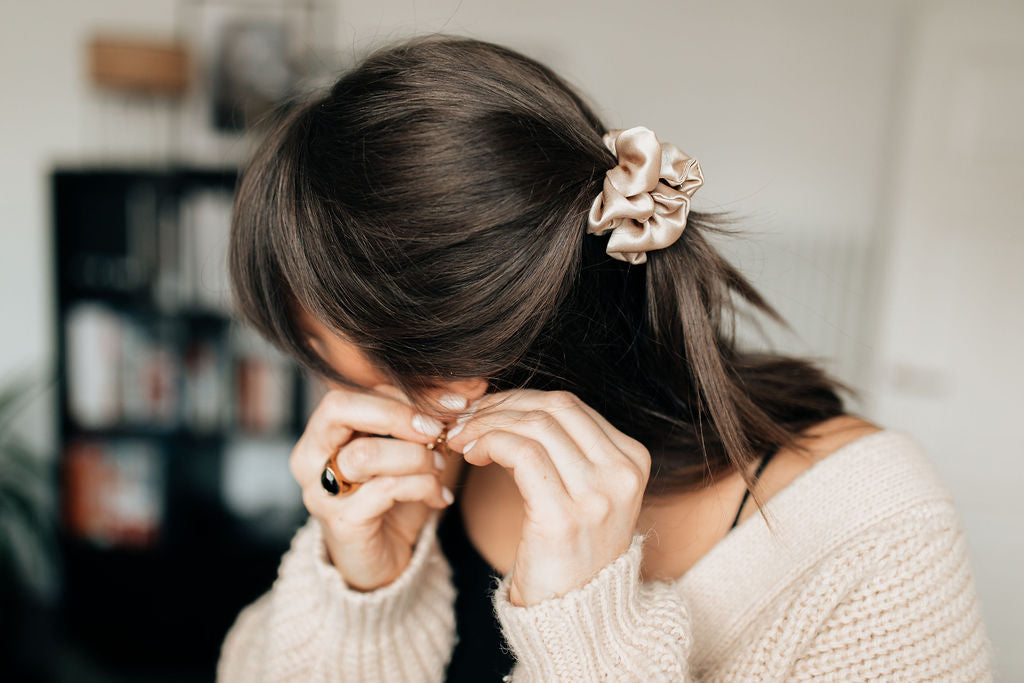 Natural silk scrunchie Porcelain Sand Scrunchies Katrina Silks   