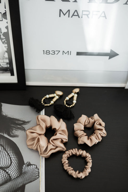 Set of 3 - natural silk scrunchie Porcelain Sand  Katrina Silks   